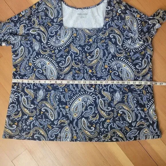 Paisley blue square neck short sleeved top 26/28 maximalist‎ artsy boho - Picture 8 of 11